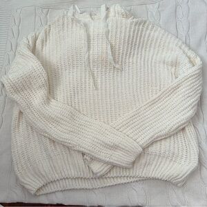 Seven Sisters Off White Chenille Long Sleeve Knit Hoodie Sweater | Size Large
